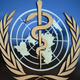 A photo of the logo of the World Health Organization at their headquarters in Geneva, Switzerland.